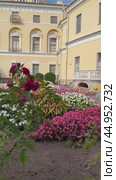 PAVLOVSK, SAINT PETERSBURG, RUSSIA- September 14, 2024: Vertical video of Pavlovsk Palace - summer residence of Emperor Paul I on sunny day. Beautiful landscape with colorful flower beds and red roses. Редакционное видео, видеограф Виктория Катьянова / Фотобанк Лори