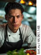 An attractive male chef, showcasing his culinary mastery and charisma. Редакционное AI-изображение, AI-художник Veniamin Kraskov / Фотобанк Лори