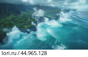 Powerful waves crash against the rock. Salty sea water boils near the stones. close-up of waves in the sea crashing on rocks near the shore. Стоковое AI-видео, аниматор Ирина Михайличенко / Фотобанк Лори