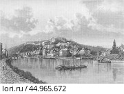 The confluence of the Meuse with the Sambre at Namur, illustration from Universal Geography, St. Petersburg, 1898. Стоковое фото, фотограф Константин Тимофеев / Фотобанк Лори