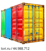 Colorful stacked intermodal containers showing international trade and global business. Стоковое AI-изображение, AI-художник Иван Рябоконь / Фотобанк Лори