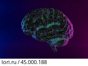 Glowing neon human brain model. Deep learning , Machine learning and artificial intelligence , AI Technology, thinking concept. 3d rendering. Стоковое фото, фотограф Павел Муравьев / Фотобанк Лори