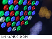 Futuristic bright lighting of stage spotlight. Photo is suitable for postcard design, template backgrounds, greeting card, posters. Стоковое фото, фотограф YuryKara / Фотобанк Лори