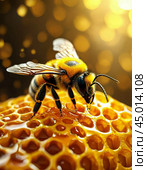 Bee and honeycomb. August 14 is the Orthodox holiday Honey Savior. Стоковое AI-изображение, AI-художник Сергей Елизарьев / Фотобанк Лори