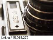 Retro photo camera FED 5v, Soviet rangefinder camera with emblem of XXII Olympic Games (2014 год). Редакционное фото, фотограф Зарифа Арсланова / Фотобанк Лори