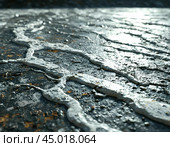 Efflorescence is a whitish trace on the surface of brickwork, represented by a mixture of chemical compounds of salts. Mold on a wet wall, lichens, moss. Стоковое AI-изображение, AI-художник Сергей Елизарьев / Фотобанк Лори