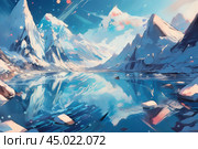 Красивый северный пейзаж. Скалы, айсберги и море. Стоковое AI-изображение, AI-художник Николай Гернет / Фотобанк Лори