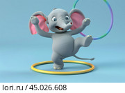 Joyful elephant  doing hula hoop on blue background, 3D render, created by ai. Стоковое AI-изображение, AI-художник Виталий Сова / Фотобанк Лори