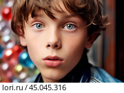 Удивленный мальчик. Стоковое AI-изображение, AI-художник Щеголева Ольга / Фотобанк Лори