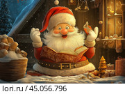 Happy Saint Nicholas Day. St.Nicolas holding gift. Winter holiday. Стоковое AI-изображение, AI-художник Ирина Ручушкина / Фотобанк Лори