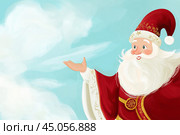 Happy Saint Nicholas Day. St.Nicolas holding gift. Winter holiday. Стоковое AI-изображение, AI-художник Ирина Ручушкина / Фотобанк Лори