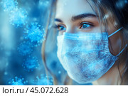 Девушка в медицинской маске. Защита от вирусов, ОРВИ, гриппа. Стоковое AI-изображение, AI-художник Щеголева Ольга / Фотобанк Лори