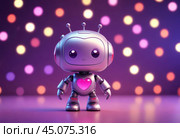 Cartoon robot with a heart on his chest, on a glowing background. Стоковое AI-изображение, AI-художник Дарья Трофимова / Фотобанк Лори