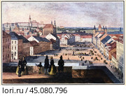 Вацлавская площадь. Прага, Чехия. Ф. К. Зандманн, 1860. Стоковая иллюстрация, иллюстратор Retro / Фотобанк Лори