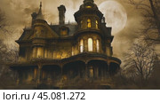 Spooky haunted house is flickering lights in the night. Стоковое AI-видео, аниматор Юрий Поздников / Фотобанк Лори