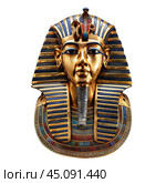 Golden mask of tutankhamun standing out on white background. Стоковое AI-изображение, AI-художник Иван Рябоконь / Фотобанк Лори