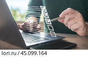 Document management concept. Businessman check electronic documents on digital documents on virtual screen. Electronic checklist documents and checklist approve. Стоковое фото, фотограф Павел Муравьев / Фотобанк Лори