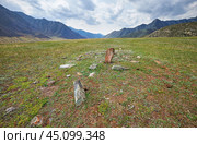 Ancient burials in the Altai mountains on terrace of the Katun and Bolshoy Yaloman rivers. Стоковое фото, фотограф Сергей Пристяжнюк (Serg Zastavkin) / Фотобанк Лори