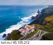 View of the Atlantic Ocean from Cape Roca (Cabo da Roca) - most westerly point of the Eurasian continent, Portugal. Стоковое фото, фотограф Яков Филимонов / Фотобанк Лори