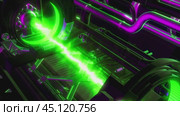 Futuristic machine generating powerful green energy beam. Стоковое видео, видеограф Данил Руденко / Фотобанк Лори