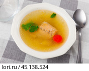 Portion of salmon offal soup. Стоковое фото, фотограф Яков Филимонов / Фотобанк Лори