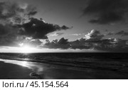 Black and white coastal landscape photo with shore waves at sunset (2022 год). Стоковое фото, фотограф EugeneSergeev / Фотобанк Лори