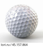 White golf ball sitting still on white background. Стоковое AI-изображение, AI-художник Иван Рябоконь / Фотобанк Лори