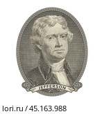 Vector high pixel mosaic portrait of the 3rd US President Thomas Jefferson in an oval and with a ribbon. Sticker or badge. White isolated background. Стоковая иллюстрация, иллюстратор GAlexS / Фотобанк Лори