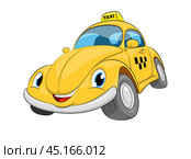 Cartoon character. Funny cartoon taxi car. A yellow car on a white background. Стоковая иллюстрация, иллюстратор Трегубов Николай / Фотобанк Лори