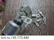 Crimper for crimping wires.A professional tool for compressing large diameter wires. Стоковое фото, фотограф Александр Поташев / Фотобанк Лори