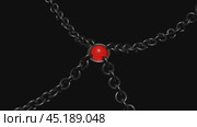 Red sphere held by four metallic chains rotating on black background. Стоковое видео, видеограф Данил Руденко / Фотобанк Лори