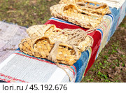 Birchen woven bast shoes traditional Russian footwear. Стоковое фото, фотограф FotograFF / Фотобанк Лори