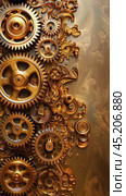 Close-Up of Gold Gears. Стоковое AI-изображение, AI-художник Юлия Гапеенко / Фотобанк Лори