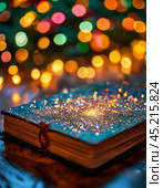 An open magic book of fairy tales on Christmas night. Стоковое AI-изображение, AI-художник Сергей Елизарьев / Фотобанк Лори