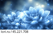 Ethereal blue flowers glow softly in a dreamy, mystical atmosphere, AI. Стоковое AI-изображение, AI-художник Сергей Старуш / Фотобанк Лори