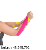 Kinesiology taping on human hand, carpal tunnel syndrome. Стоковое фото, фотограф Станислав Тарко / Фотобанк Лори