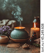 An aromatherapy session in a spa salon. Стоковое AI-изображение, AI-художник Ольга Липская / Фотобанк Лори