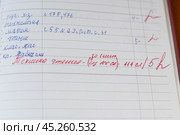 Запись красной ручкой учителя о технике чтения слов в минуту и выставленные оценки в школьном дневнике ученика. Стоковое фото, фотограф Евгения Золкина / Фотобанк Лори