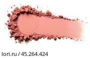 Soft pink powder blush smudge on white background, crushed makeup texture with delicate dusty particles, smooth cosmetic product for beauty and skincare, makeup powder swipe for advertisement. Стоковое фото, фотограф Павел Муравьев / Фотобанк Лори