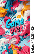Colorful paint splashing with game over sign: symbolizing finality and the end. Стоковое AI-изображение, AI-художник Юрий Поздников / Фотобанк Лори