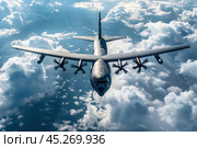 Lockheed martin c 130j super hercules flying above the clouds. Стоковое AI-изображение, AI-художник Иван Рябоконь / Фотобанк Лори
