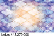 Vector hand drawn geometric violet and golden seamless pattern of hexagons in pastel colors. Стоковая иллюстрация, иллюстратор Ольга Дроздова / Фотобанк Лори