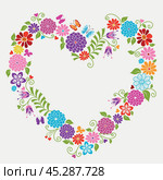 Vector decorative spring frame with floral heart. Стоковая иллюстрация, иллюстратор Ольга Дроздова / Фотобанк Лори