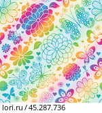 Vector spring rainbow gradient pattern seamless with floral heart. Стоковая иллюстрация, иллюстратор Ольга Дроздова / Фотобанк Лори