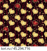 Vector seamless purple valentine pattern with golden heart. Стоковая иллюстрация, иллюстратор Ольга Дроздова / Фотобанк Лори