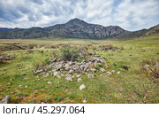 Ancient burials in the Altai mountains on terrace of the Katun and Bolshoy Yaloman rivers. (2023 год). Стоковое фото, фотограф Сергей Пристяжнюк (Serg Zastavkin) / Фотобанк Лори