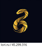 Logo, golden snake on a black background. Стоковое AI-изображение, AI-художник Елена Зубкова / Фотобанк Лори
