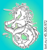 Ocean unicorn with a fishtail. Magic cartoon fantasy animal concept. Vector illustration. Стоковая иллюстрация, иллюстратор Долотова Елена Викторовна / Фотобанк Лори