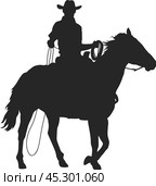Cowboy with lasso riding a horse, isolated vector silhouette. Стоковая иллюстрация, иллюстратор Долотова Елена Викторовна / Фотобанк Лори