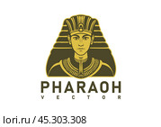 Vector logo, portrait of the ancient Egyptian golden ruler of the young pharaoh in the national crown. White isolated background. Стоковая иллюстрация, иллюстратор GAlexS / Фотобанк Лори